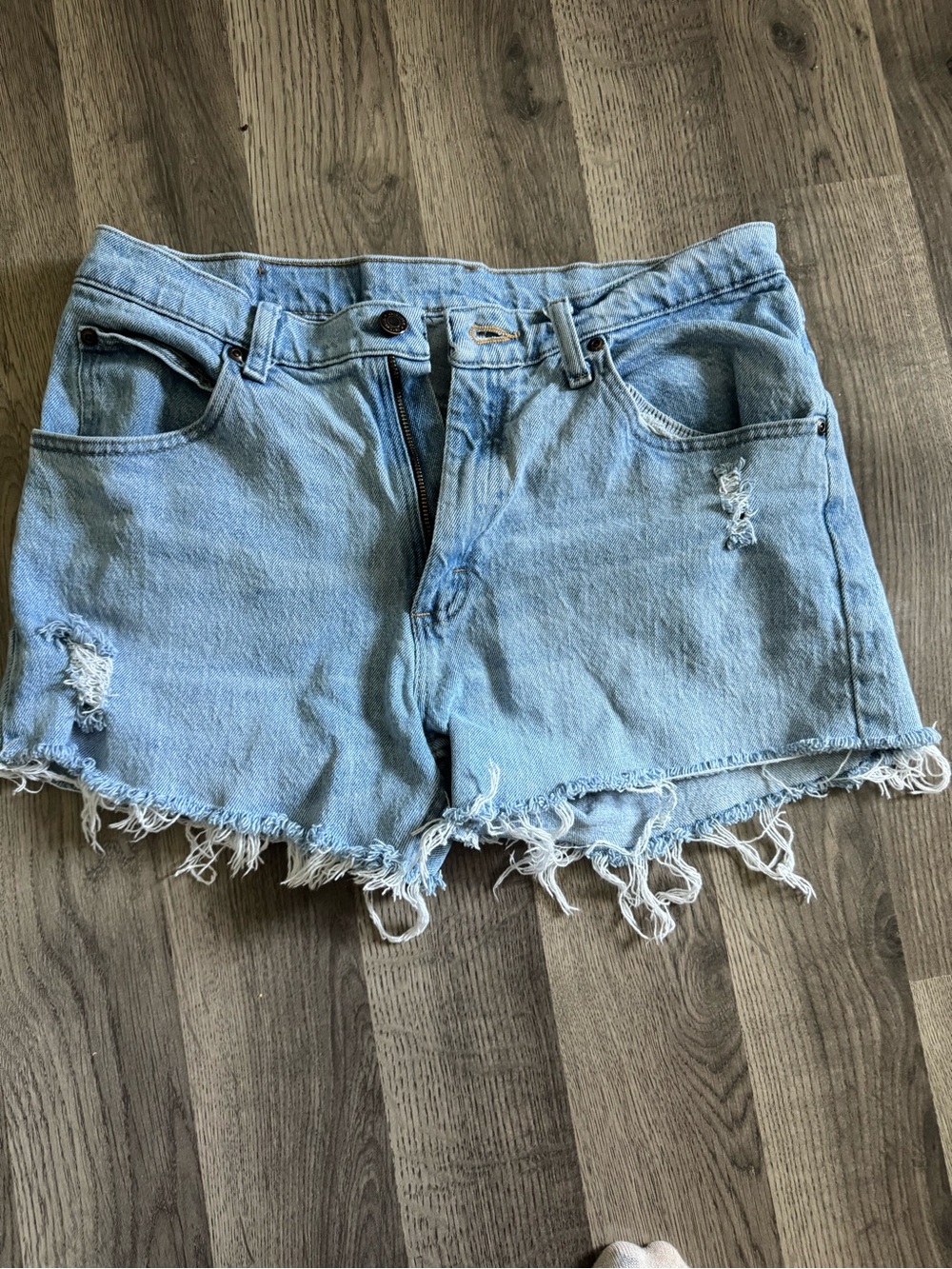 Wrangler Light Blue Frayed Denim Shorts